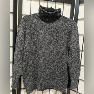 L.L. Bean FUNNEL NECK MARLED NAVY CLASSIC FISHERMAN Knit Sweater, WOMEN SIZE MP